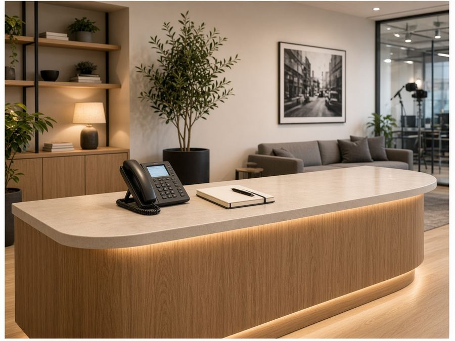 Contact desk at Enneastrav Newsroom in Nicosia
